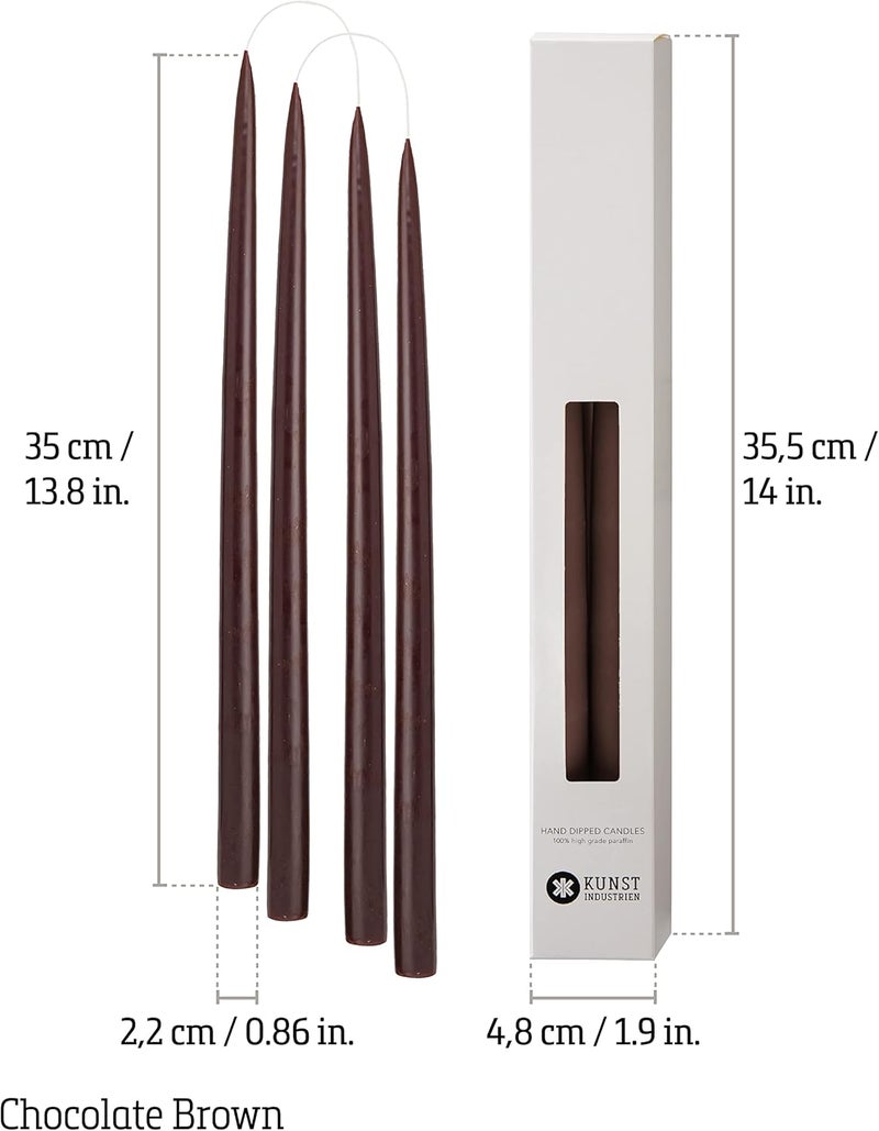 Kunstindustrien ® Taper Candles – Set of 4, 13.8" – Made in Denmark, Long Burning Candles 15h, Unscented Candlesticks – Elegant Tall Candles for Weddings, Dinners & Home Decor (Chocolate Brown) - Image 2